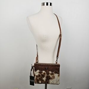 Myra Ornate Brown Leather & HairOn Shoulder Crossbody Purse NWT